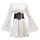 Women Victorian Peasant Ruffle White Dress Boho Pirate Shirt Blouse with Belt - AwwwCos