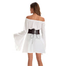 Women Victorian Peasant Ruffle White Dress Boho Pirate Shirt Blouse with Belt - AwwwCos