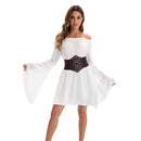Women Victorian Peasant Ruffle White Dress Boho Pirate Shirt Blouse with Belt - AwwwCos