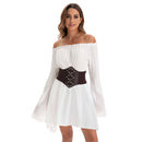 Women Victorian Peasant Ruffle White Dress Boho Pirate Shirt Blouse with Belt - AwwwCos