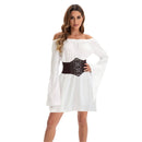 Women Victorian Peasant Ruffle White Dress Boho Pirate Shirt Blouse with Belt - AwwwCos