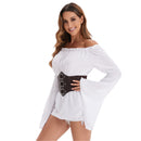 Women Victorian Peasant Ruffle White Dress Boho Pirate Shirt Blouse with Belt - AwwwCos