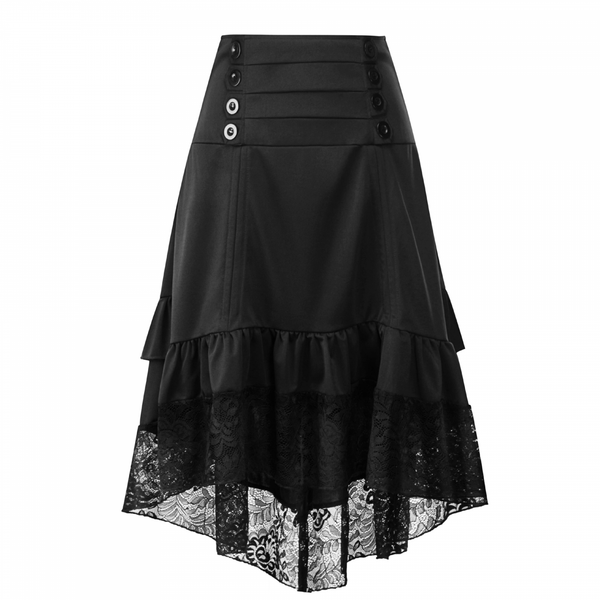 Women Vintage Gothic Dark Style Lace Trim Midi Skirt