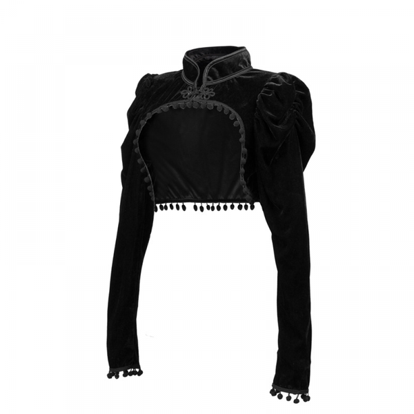 Women Vintage Gothic Top Black Shrug Velvet Ruffle Sleeve Shawls - AwwwCos