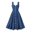 Women Wide Strap Polka Dots Vintage Single Breasted Cocktail Dress - AwwwCos