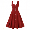 Women Wide Strap Polka Dots Vintage Single Breasted Cocktail Dress - AwwwCos