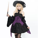 Women Witch Cosplay Costume Purple Sleeveless Corset Mini Dress Hat - AwwwCos