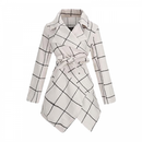 Women Wool Blend Grid Belted Outwear Asymmetric Hem Winter PeaCoats - AwwwCos