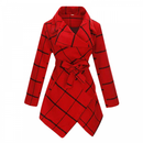Women Wool Blend Grid Belted Outwear Asymmetric Hem Winter PeaCoats - AwwwCos