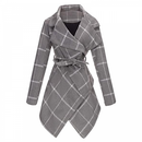Women Wool Blend Grid Belted Outwear Asymmetric Hem Winter PeaCoats - AwwwCos