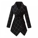 Women Wool Blend Grid Belted Outwear Asymmetric Hem Winter PeaCoats - AwwwCos