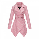 Women Wool Blend Grid Belted Outwear Asymmetric Hem Winter PeaCoats - AwwwCos