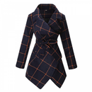 Women Wool Blend Grid Belted Outwear Asymmetric Hem Winter PeaCoats - AwwwCos