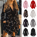 Women Wool Blend Grid Belted Outwear Asymmetric Hem Winter PeaCoats - AwwwCos
