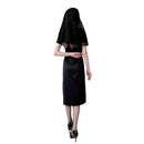 Women Gothic Nun Nurse Cosplay Costume Dark Religious Midi Slit Dress Lace Veil