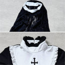 Women Gothic Nun Nurse Cosplay Costume Dark Religious Midi Slit Dress Lace Veil