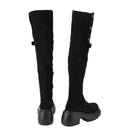 Women Knee High Boots Chunky Heeled Suede Cowgirl Cosplay Biker Boots - AwwwCos