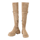 Women Knee High Boots Chunky Heeled Suede Cowgirl Cosplay Biker Boots - AwwwCos