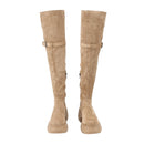 Women Knee High Boots Chunky Heeled Suede Cowgirl Cosplay Biker Boots - AwwwCos