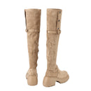 Women Knee High Boots Chunky Heeled Suede Cowgirl Cosplay Biker Boots - AwwwCos