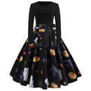 Long Sleeve Women Retro Round Neck Christmas Printed Dress