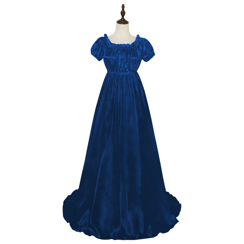 Women Satin Sash Ruffled Puff Sleeve Empire Waist Dress Tea Party Gown - AwwwCos