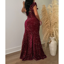 Women Sexy Sequin High Split Ruffled Hem Mermaid Party Cocktail Dress