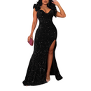 Women Sexy Sequin High Split Ruffled Hem Mermaid Party Cocktail Dress