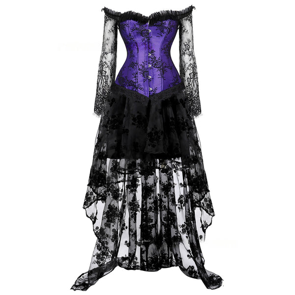 Women Steampunk Victorian Off Shoulder Corset High Low Lace Dress