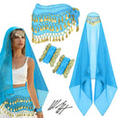 Women's Belly Dance Set Dress Headwear Veil Waist Chain Bracelet  Hair Clips