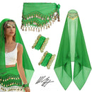 Women's Belly Dance Set Dress Headwear Veil Waist Chain Bracelet  Hair Clips