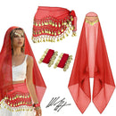 Women's Belly Dance Set Dress Headwear Veil Waist Chain Bracelet  Hair Clips