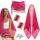 Women's Belly Dance Set Dress Headwear Veil Waist Chain Bracelet  Hair Clips