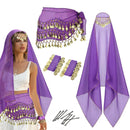 Women's Belly Dance Set Dress Headwear Veil Waist Chain Bracelet  Hair Clips