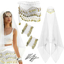 Women's Belly Dance Set Dress Headwear Veil Waist Chain Bracelet  Hair Clips