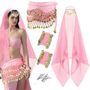 Women's Belly Dance Set Dress Headwear Veil Waist Chain Bracelet  Hair Clips