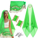 Women's Belly Dance Set Dress Headwear Veil Waist Chain Bracelet  Hair Clips