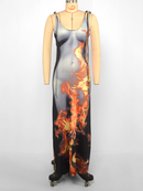 Women mid-Length Thin Strap Sleeveless 3D Printed Sexy Dress - AwwwCos