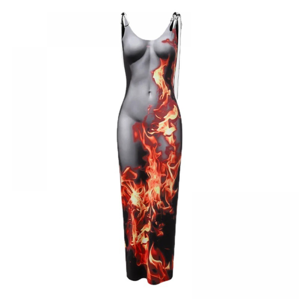 Women mid-Length Thin Strap Sleeveless 3D Printed Sexy Dress - AwwwCos