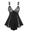 Women Plus Size Floral Flocking Tulip Hem Layered Ruffles Lace Up Dress