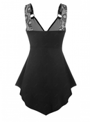 Women Plus Size Floral Flocking Tulip Hem Layered Ruffles Lace Up Dress