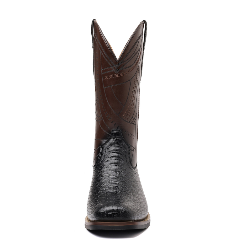 Wooden Sole Cowboy High Heel Snake Print Shoes Knight Men Boots - AwwwCos