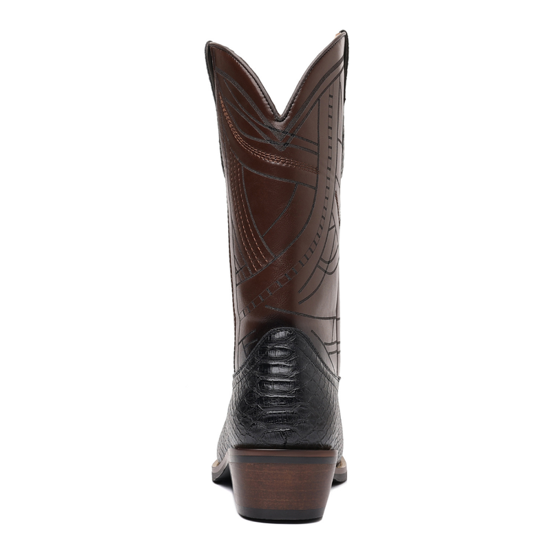 Wooden Sole Cowboy High Heel Snake Print Shoes Knight Men Boots - AwwwCos