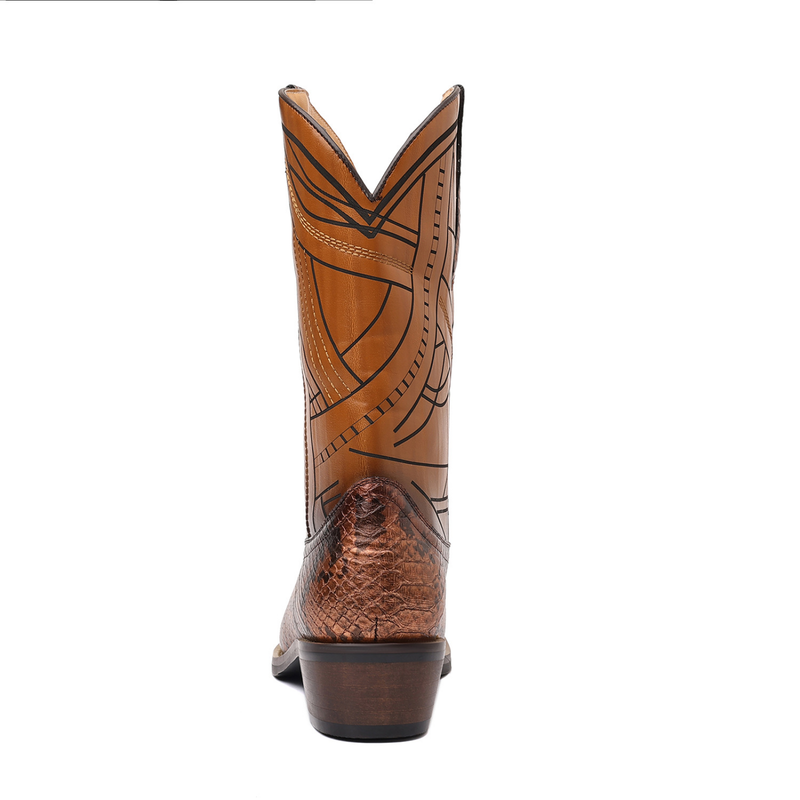 Wooden Sole Cowboy High Heel Snake Print Shoes Knight Men Boots - AwwwCos