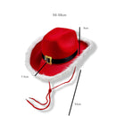 Christmas Hat Red Cowboy Hat White Beard Glasses Belt Gloves Set - AwwwCos