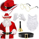 Christmas Hat Red Cowboy Hat White Beard Glasses Belt Gloves Set - AwwwCos