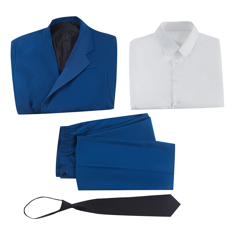 TV Series Cowboy Bebop Spike Spiegel Cosplay Costume Men Blue Suit Party Uniform Halloween Clothing